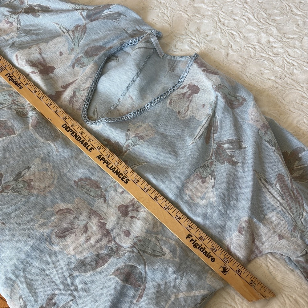 Made in Italy 100% Linen Floral Tunic Top 4X Blue Boho Ruffle Plus Women Read - Picture 7 of 9